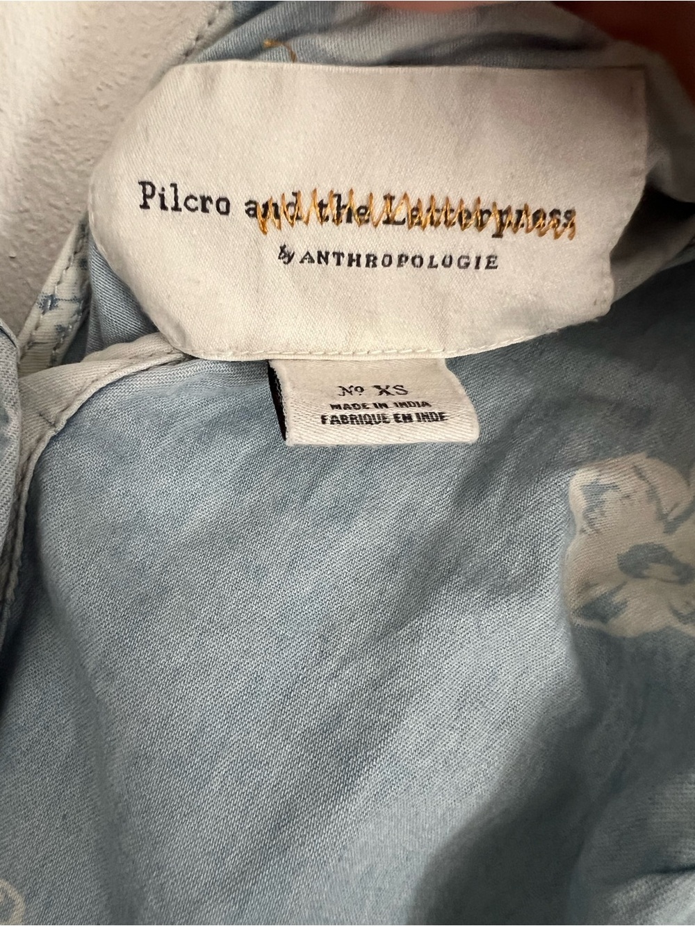 Pilcro Anthropologie Chambray Floral Jumpsuit XS Blue White Tie Waist Cropped - Picture 6 of 8